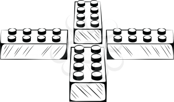 Black and white illustration of four building blocks in a cross formation.