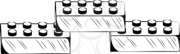 Three interlocking building blocks stacked on top of one another to form a bridge, black and white hand-drawn doodle illustration