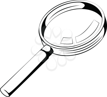 Handheld magnifying glass with a circular lens orientated diagonally across the frame conceptual of examination, searching, analysis and discovery , hand-drawn vector illustration