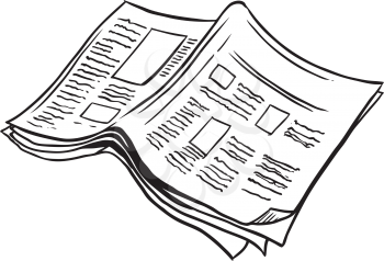 Open newspaper lying with the pages face down, hand-drawn vector illustration