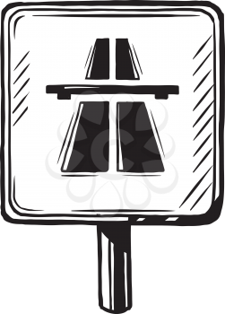 Rectangular freeway or highway road traffic sign, hand-drawn vector illustration