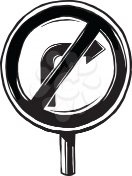 No right turn traffic sign with a crossed through arrow warning motorists not to attempt to turn to the right, hand-drawn black and white vector illustration