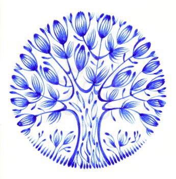 floral circle, hand drawn, illustration in Ukrainian folk style