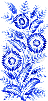 blue, flower composition, hand drawn, illustration in Ukrainian folk style