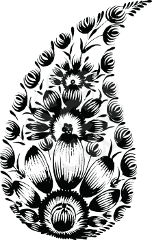 black flower composition, hand drawn, illustration in Ukrainian folk style