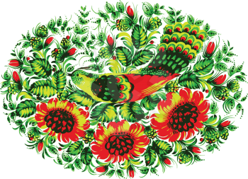 bird of paradise, hand drawn, illustration in Ukrainian folk style