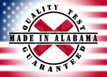 Quality test guaranteed stamp with a state flag inside, Alabama