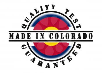 Quality test guaranteed stamp with a state flag inside, Colorado