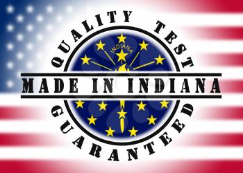 Quality test guaranteed stamp with a state flag inside, Indiana
