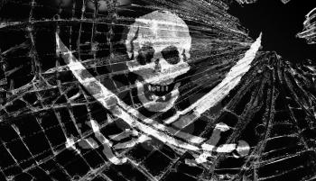 Pirate flag under broken ice or glass, isolated