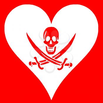 Pirate flag in the shape of a heart, red and white
