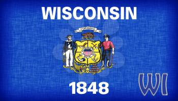 Linen flag of the US state of Wisconsin with it's abbreviation stitched on it