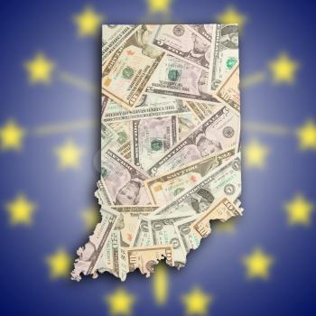 Map of Indiana, filled with US dollars