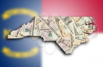 Map of North Carolina, filled with US dollars