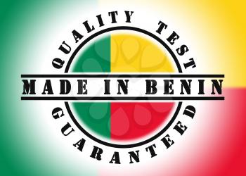 Quality test guaranteed stamp with a national flag inside, Benin