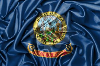 Satin flag, three dimensional render, flag of Idaho