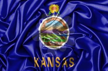 Satin flag, three dimensional render, flag of Kansas