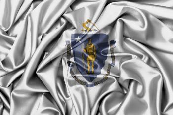 Satin flag, three dimensional render, flag of Massachusetts