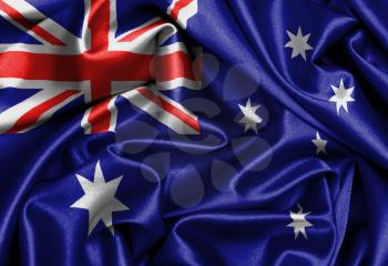 Satin flag, three dimensional render, flag of Australia