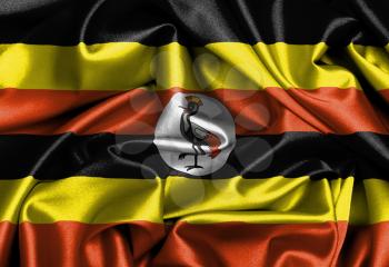 Satin flag, three dimensional render, flag of Uganda