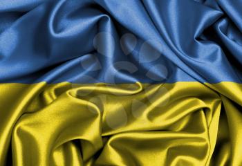Satin flag, three dimensional render, flag of Ukraine