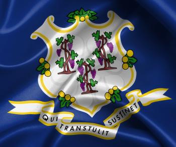 Satin flag, three dimensional render, flag of Connecticut