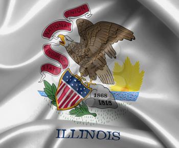 Satin flag, three dimensional render, flag of Illinois