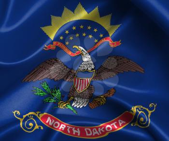 Satin flag, three dimensional render, flag of North Dakota