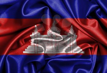Satin flag, three dimensional render, flag of Cambodia