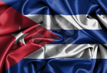 Satin flag, three dimensional render, flag of Cuba