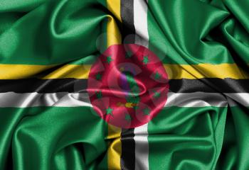 Satin flag, three dimensional render, flag of Dominica