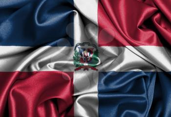 Satin flag, three dimensional render, flag of Dominican Republic