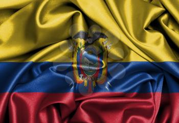 Satin flag, three dimensional render, flag of Ecuador