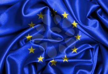 Satin flag, three dimensional render, flag of the European Union