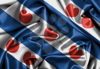 Satin flag, three dimensional render, flag of Friesland