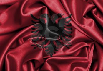 Satin flag, three dimensional render, flag of Albania