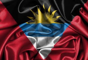 Satin flag, three dimensional render, flag of Antique and Barbuda