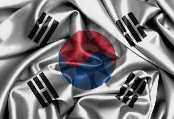 Satin flag, three dimensional render, flag of South Korea