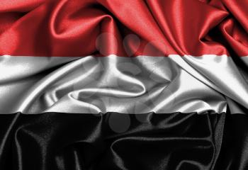 Satin flag, three dimensional render, flag of Yemen