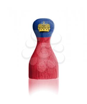 Wooden pawn with a painting of a flag, Liechtenstein