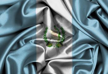 Satin flag, three dimensional render, flag of Guatemala