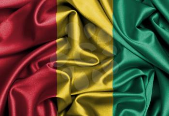 Satin flag, three dimensional render, flag of Guinea