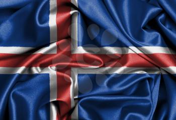 Satin flag, three dimensional render, flag of Iceland