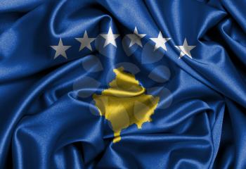 Satin flag, three dimensional render, flag of Kosovo