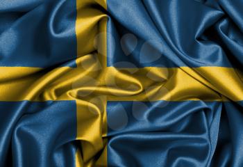 Satin flag, three dimensional render, flag of Sweden