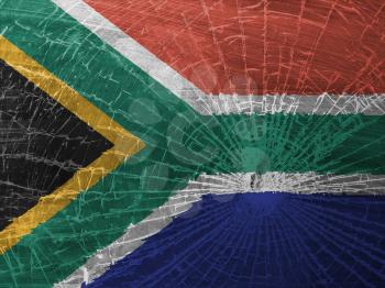 Isolated broken glass or ice with a flag, South Africa
