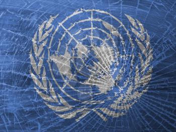 Isolated broken glass or ice with a flag, United Nations