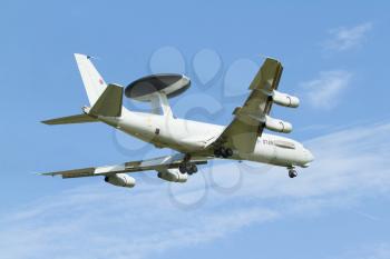 LEEUWARDEN,FRIESLAND,HOLLAND-SEPTEMBER 17: Boeing E-3 Sentry AWACS Plane makes flyby at the Airshow on september 17, 2011 at Leeuwarden Airfield