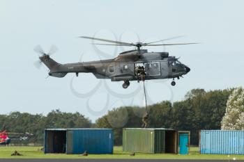 LEEUWARDEN,FRIESLAND,HOLLAND-SEPTEMBER 17: A dutch Cougar helicopter at the Airshow on September 17, 2011 at Leeuwarden Airfield