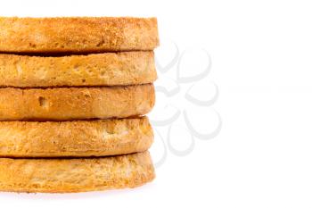 Series of round rusk, isolated on background